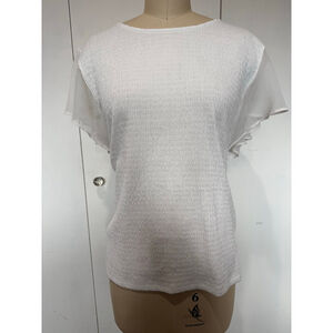 Women's Calvin Klein White Textured Blouse with Sheer Sleeves, Size XL